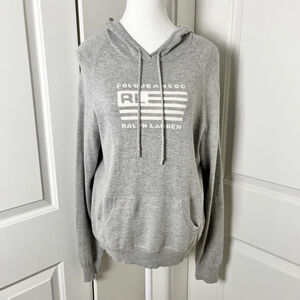 Vtg Ralph Lauren Polo Jeans Angora Blend Flag Logo Hoodie Pullover Sweater, XL